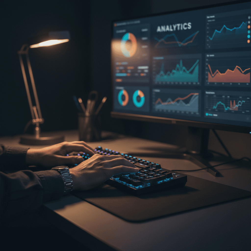 Automated reporting dashboard on a desktop monitor