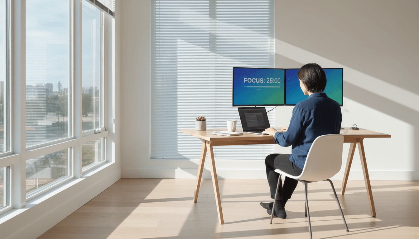 Minimal workspace with a laptop and point-of-sale terminal on a clean desk
